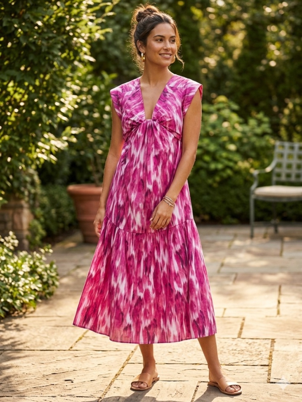 Jason Wu Pink Tie-Dye Maxi Dress with V-Neck